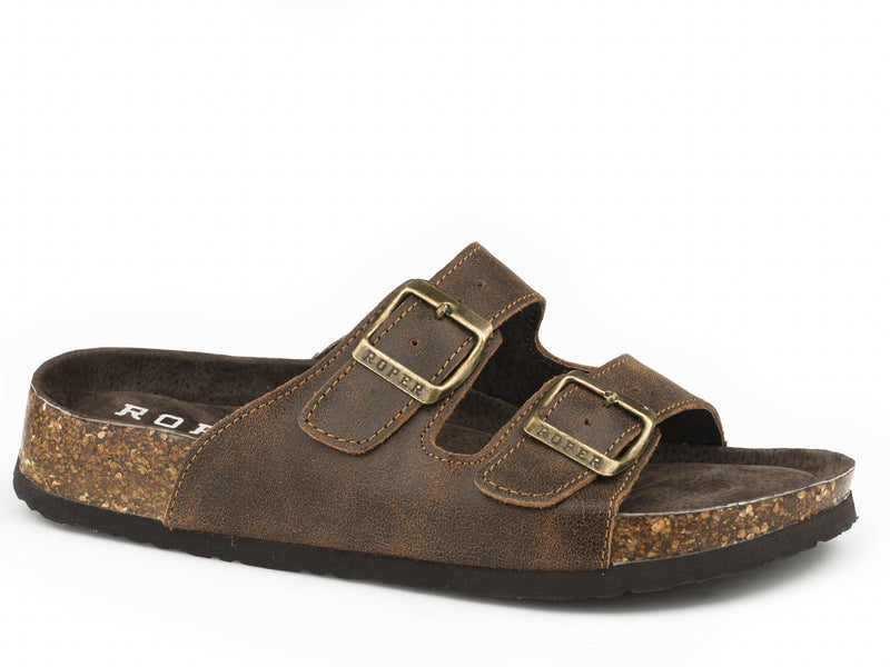 Roper Ladies Deliah Two Strap Footbed Leather Sandals