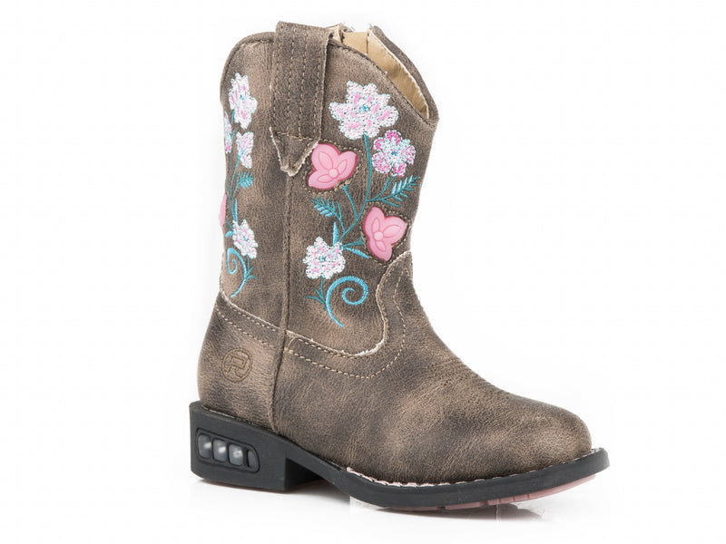 Roper Toddler Girls Vintage Brown/Floral Motion Lights Western Boots