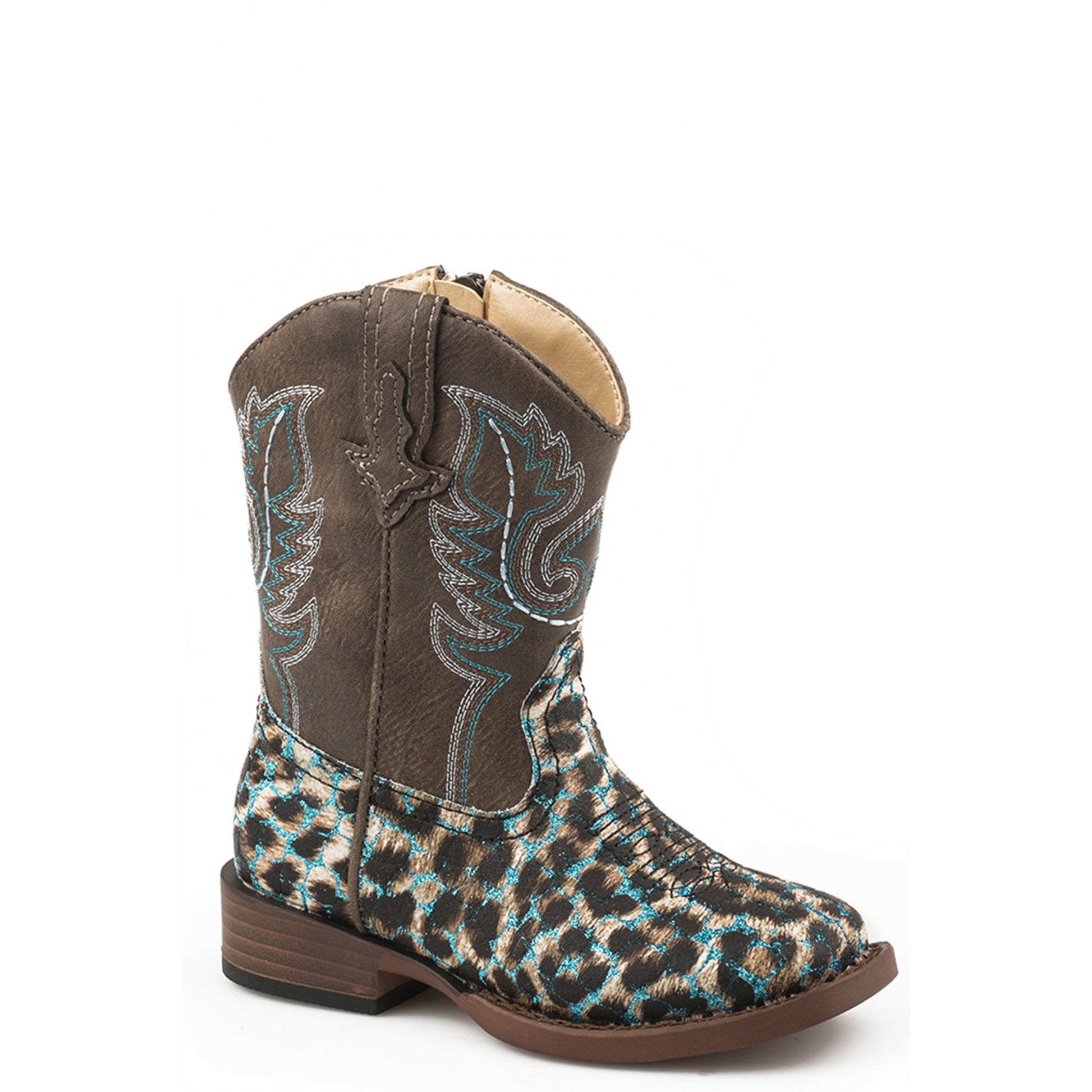 Roper Toddler Turquoise Glitter/Leopard Print Western Boots