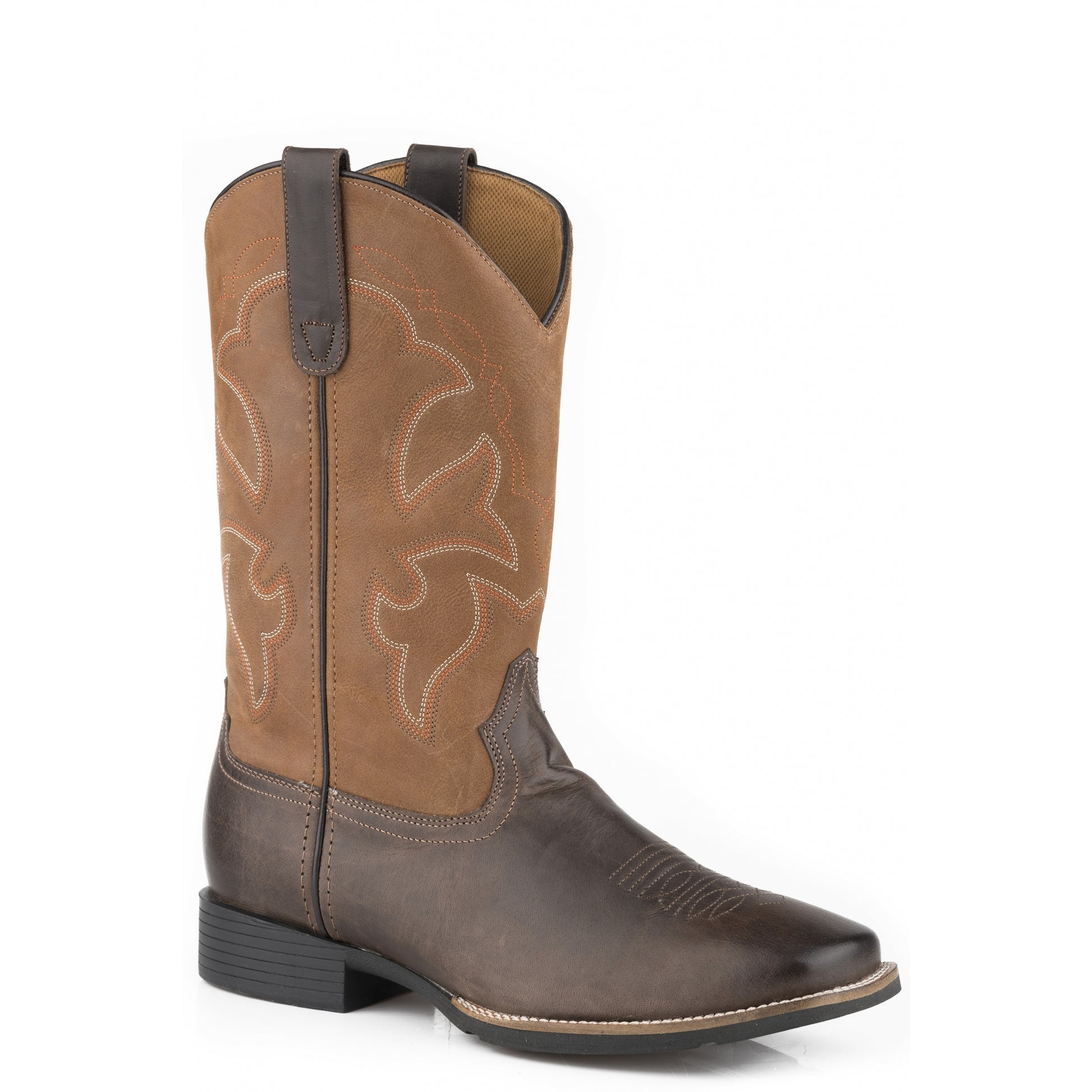 Roper Mens Brown Vamp With Tan Leather Shaft Western Boots