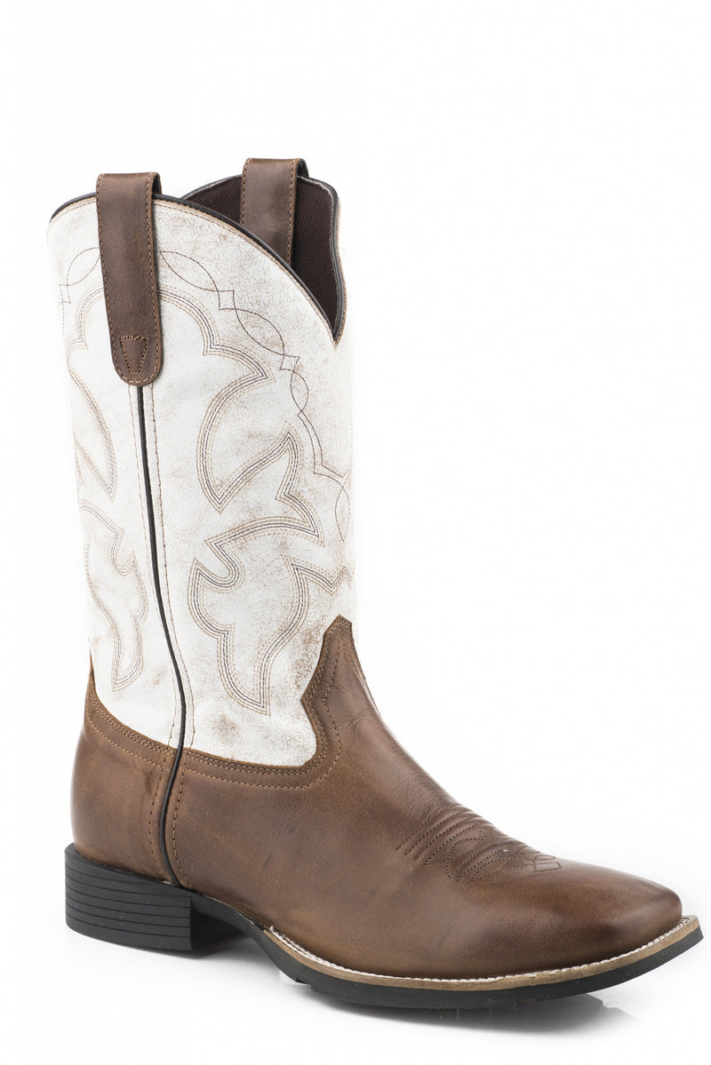 Roper Mens Tan Vamp And White Leather Shaft Western Boots