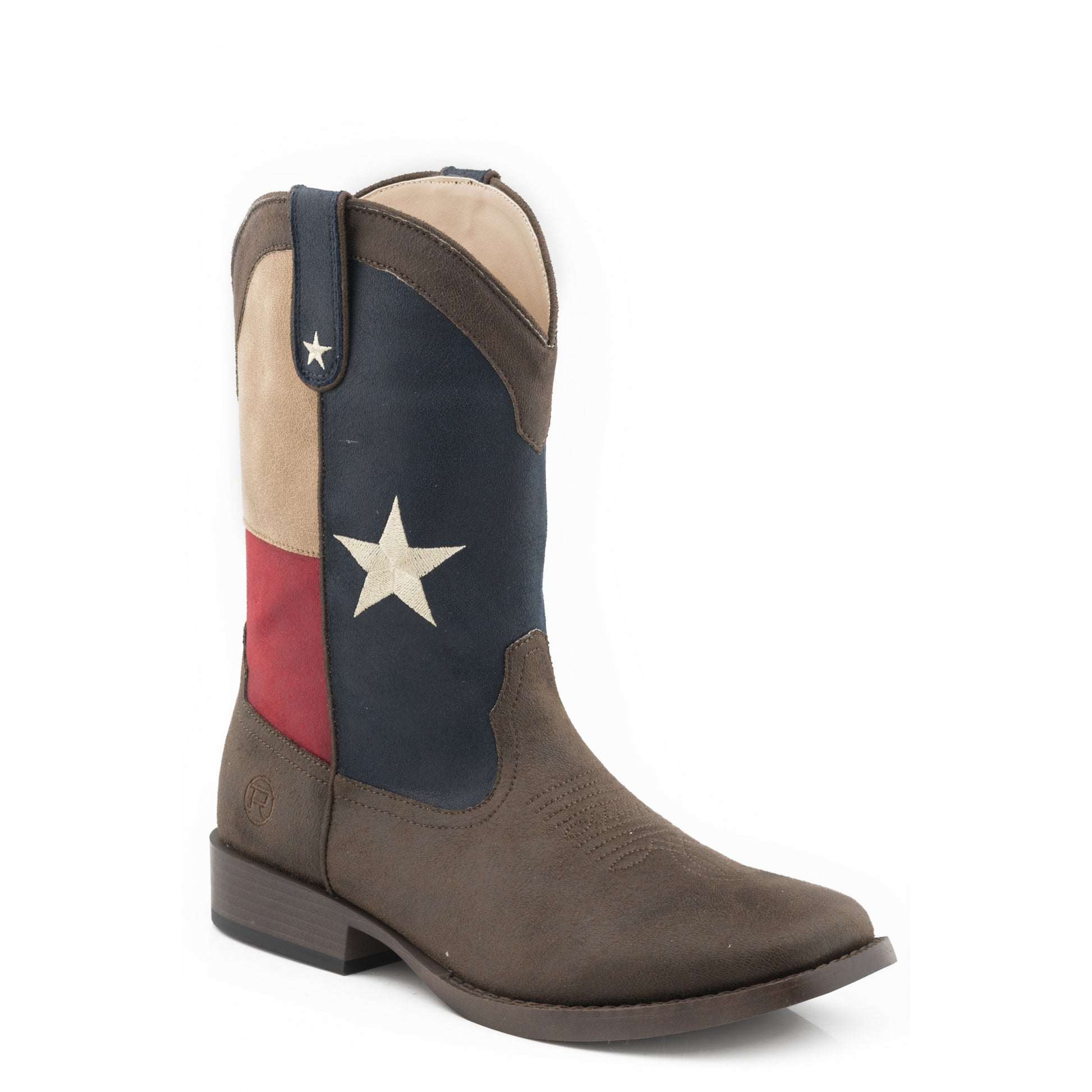 Roper Mens Texas Flag Wide Square Toe Western Boots
