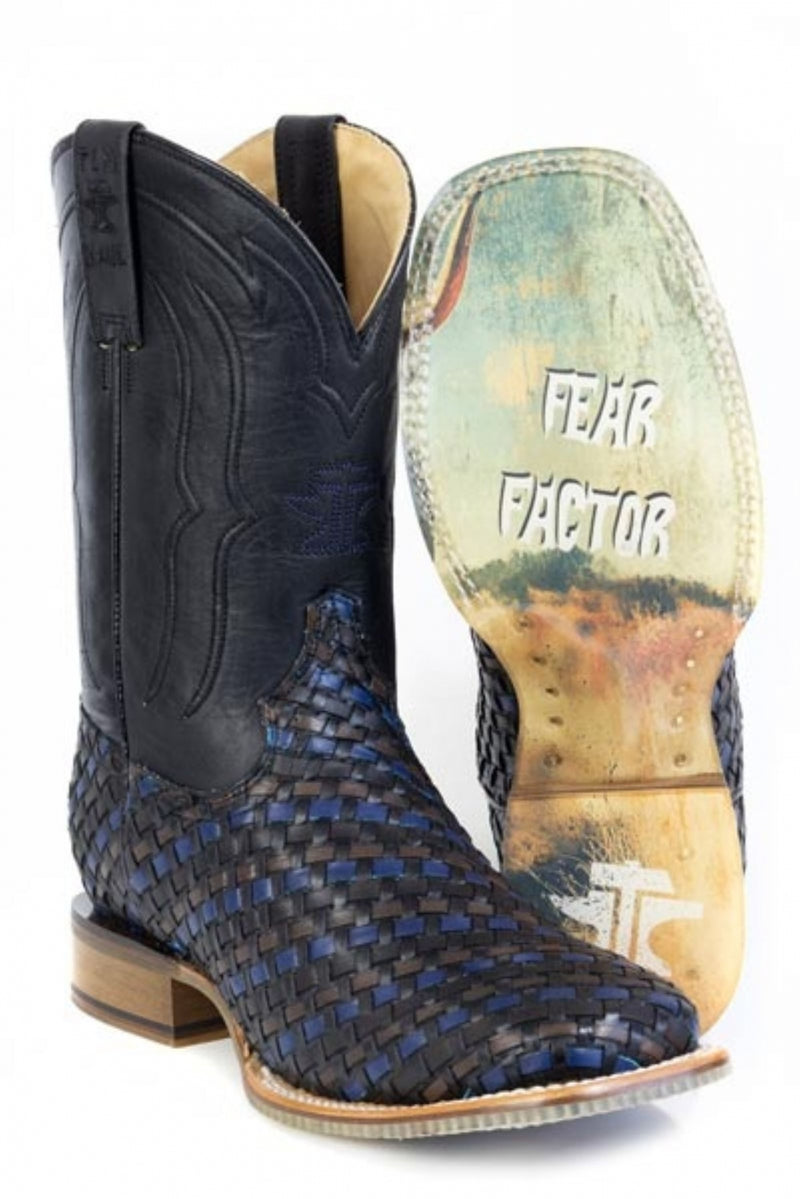 Tin Haul Mens Black N Blue Square Toe Boots