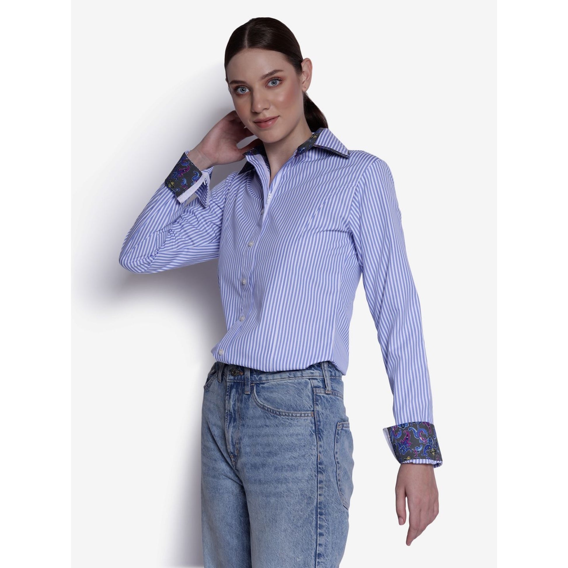 TuffRider Ladies ADEY Double Collar Stripe Shirt