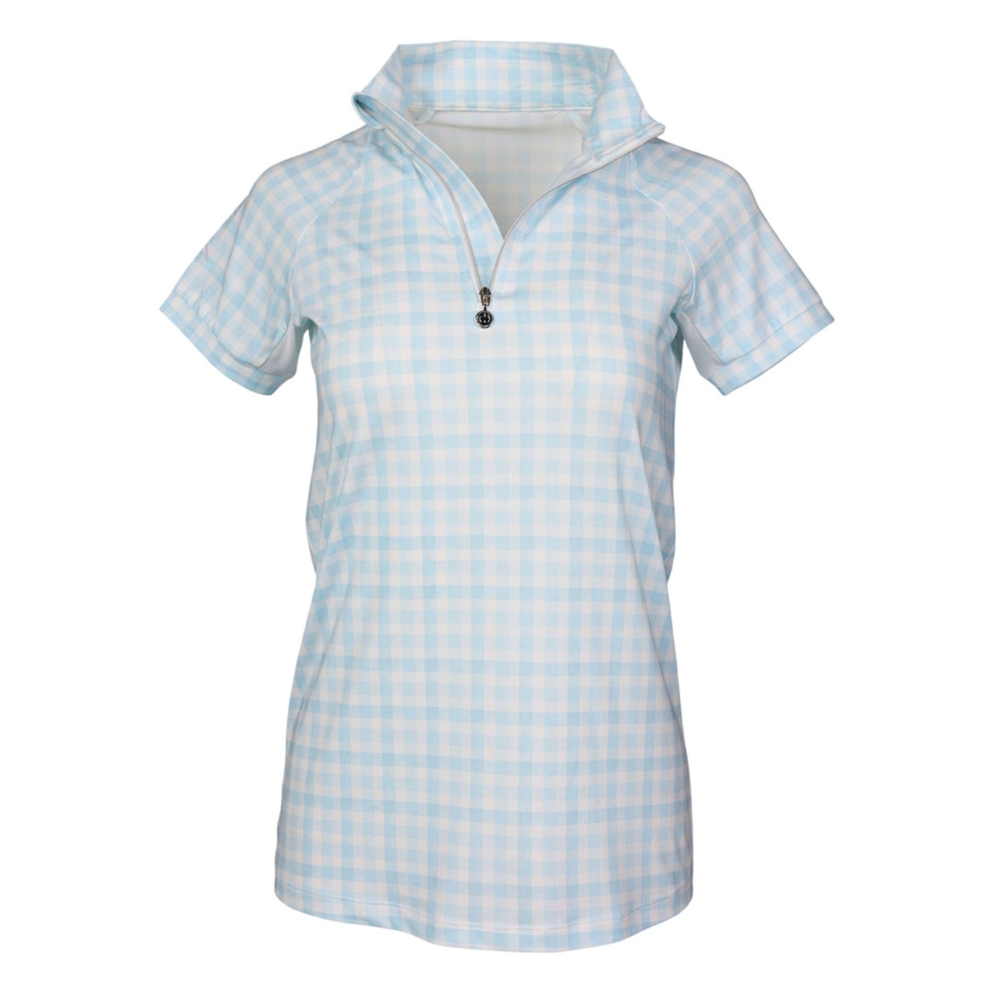 Dapplebay Ladies Gingham Short Sleeve 1/4 Zip Riding Top