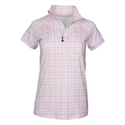 Dapplebay Ladies Gingham Short Sleeve 1/4 Zip Riding Top