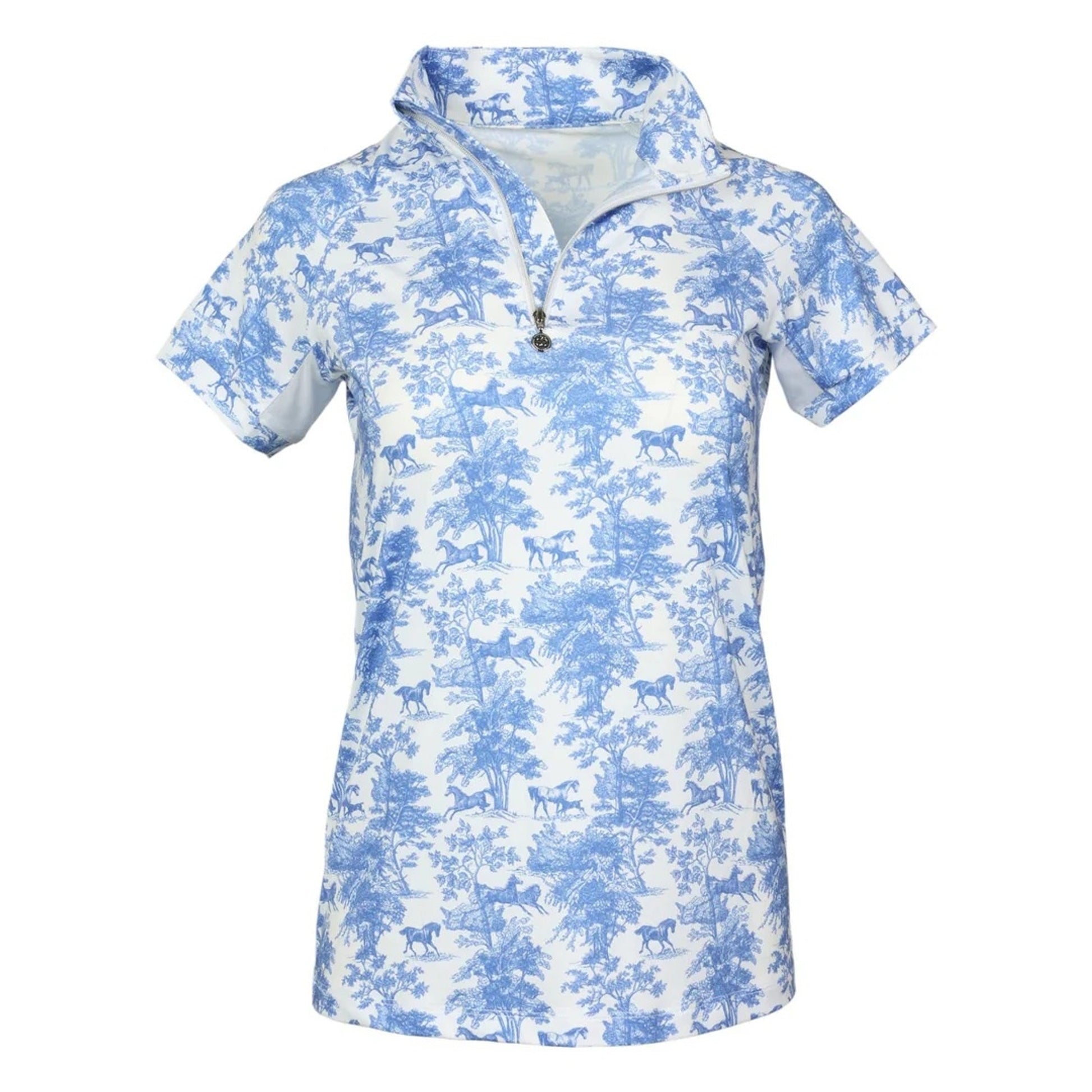 Dapplebay Kids Equestrian Toile 1/4 Zip Short Sleeve Top