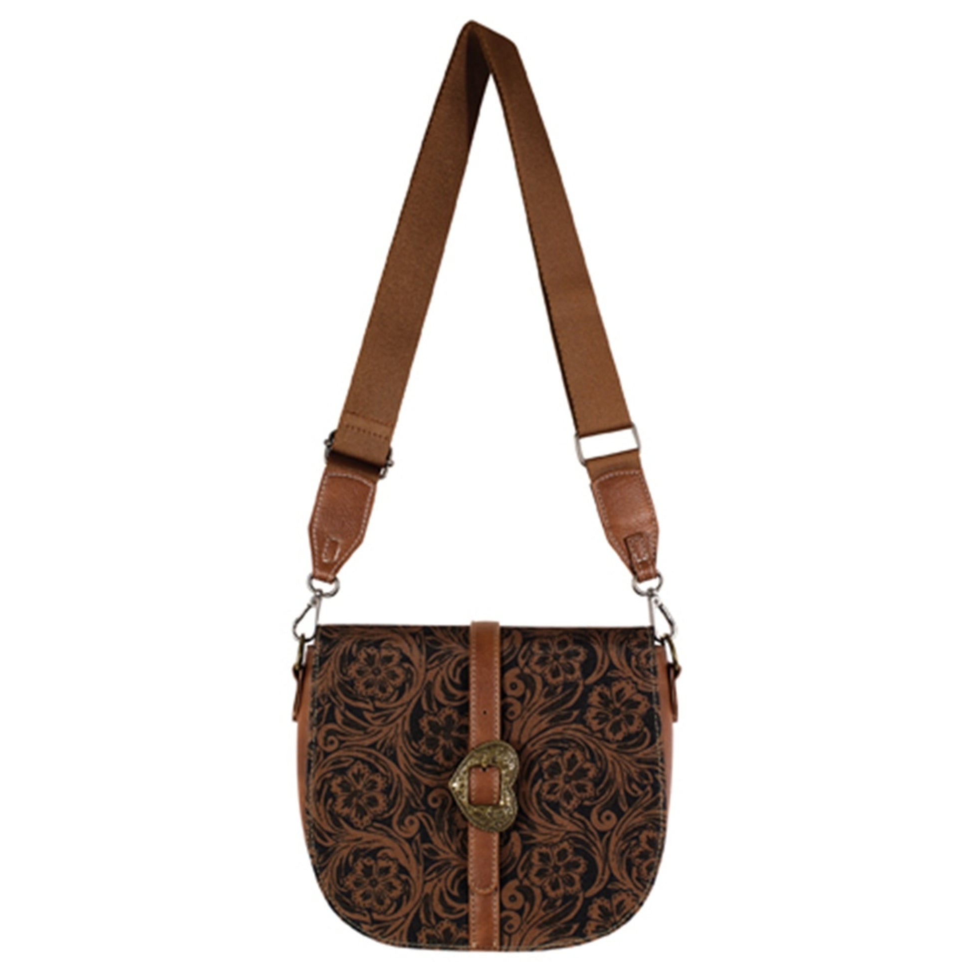 Justin Ladies Saddle Bag with Floral Scroll and Heart Buckle