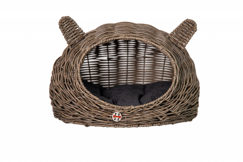 Huntley Equestrian Pet Wicker Cat Shaped Play House Pet Bed with Cushion