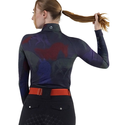 Dapplebay Ladies Abstract Horses 1/4 Zip LS Riding Top