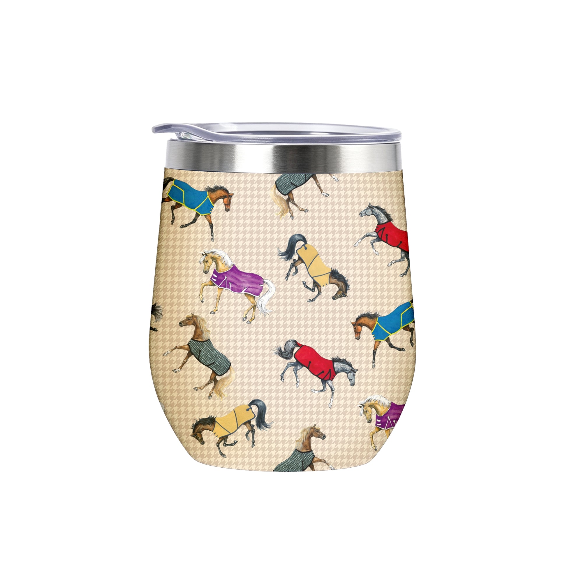 Awst Int'l Lila Horses in Blankets Wine Tumbler