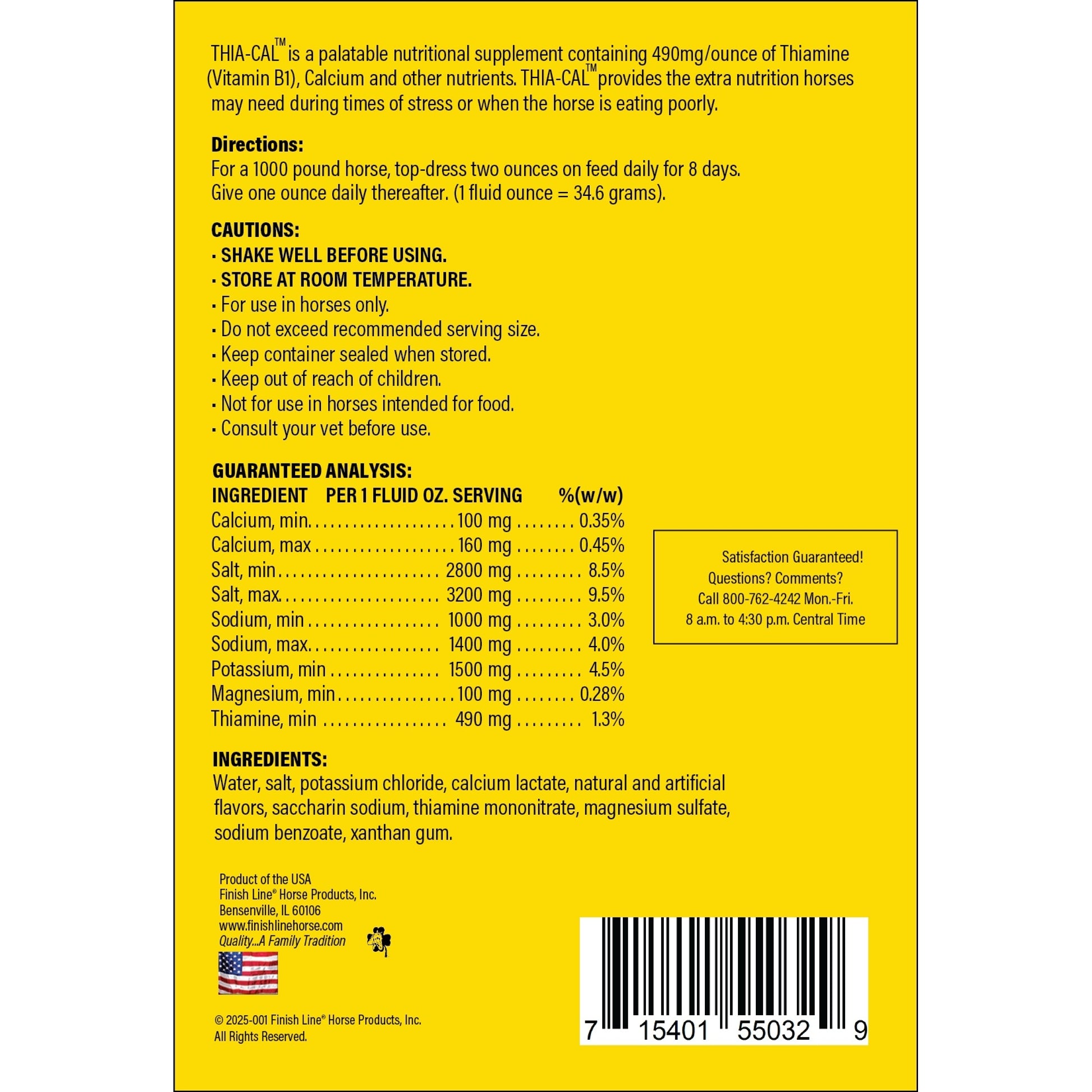 Thia-Cal Liquid B1 Supplement For Horses