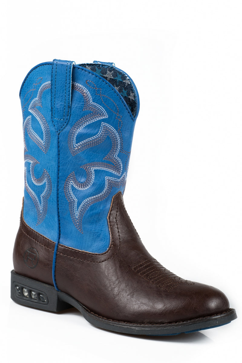 Roper Kids Rnd Toe Brown/Blue Light Up Boots