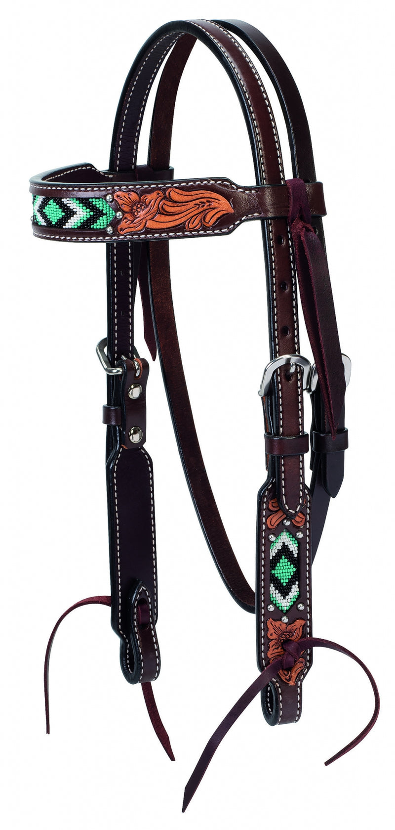Weaver Turq Cross Turq Bead Flor Pony BB Headstall