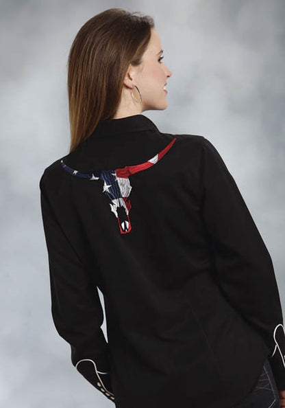 Roper Ladies Americana Flag Skull Long Sleeve Snap Shirt