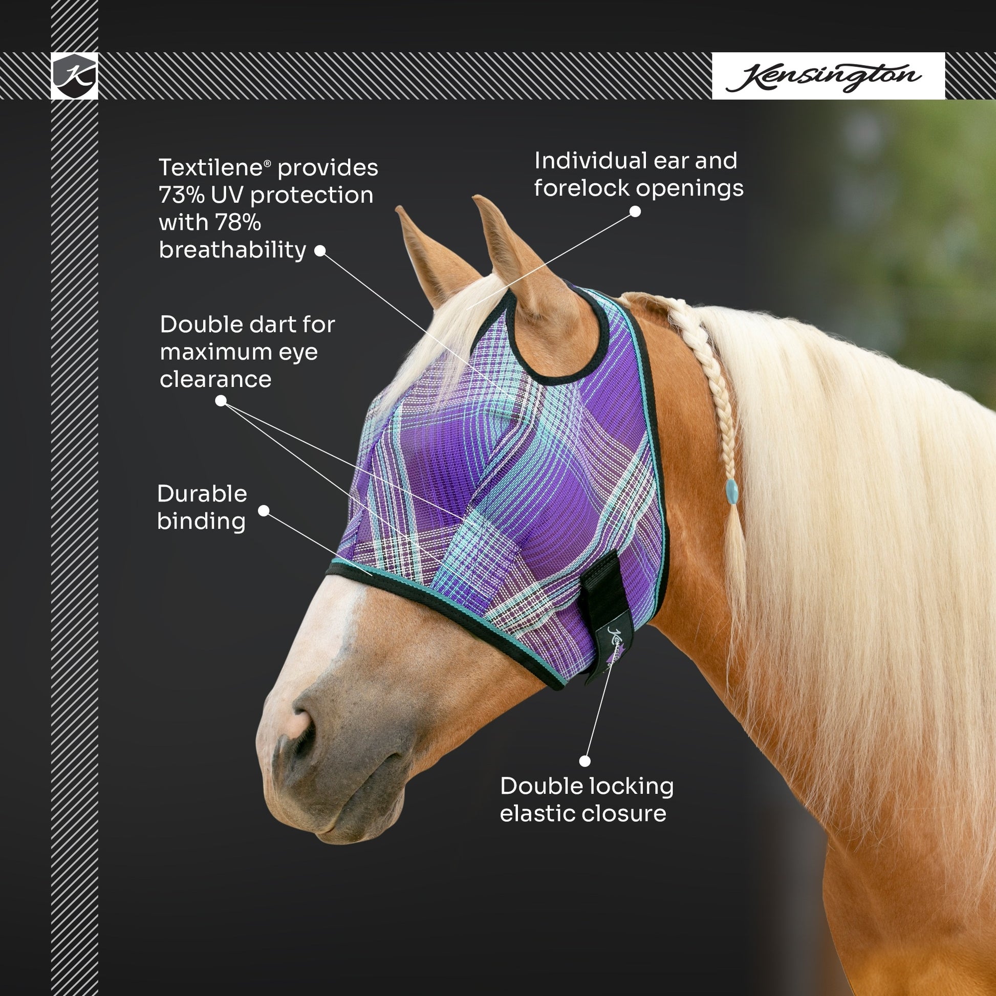 Kensington Fly Mask with 73% UV Protection - Open Top Design