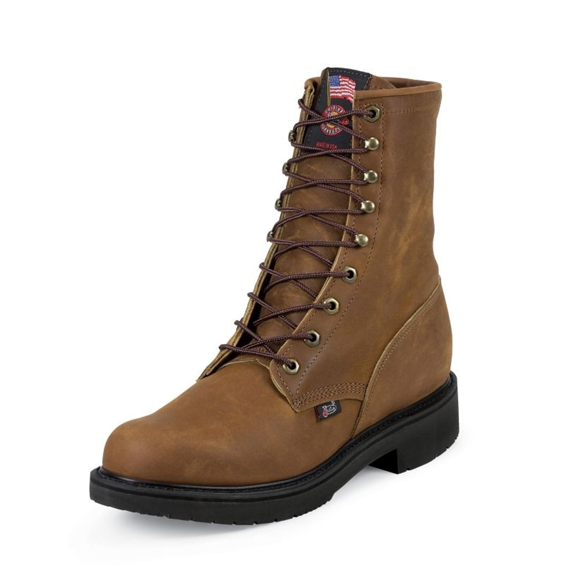 Justin Mens Dbl Cmfrt Lacer Bark Work Boots