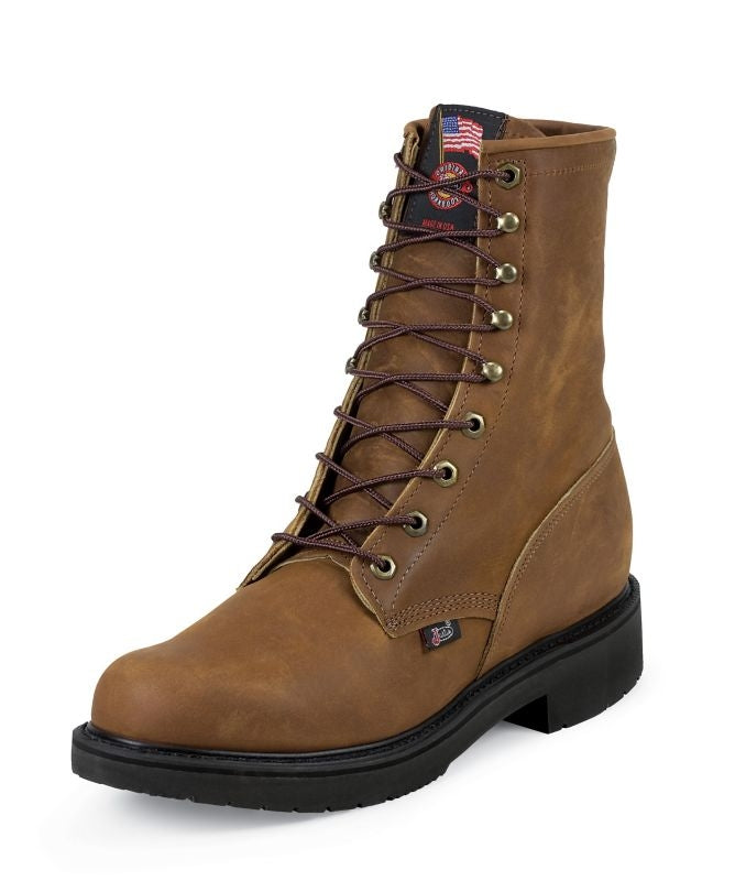Justin Mens Dbl Cmfrt Lacer Bark Work Boots