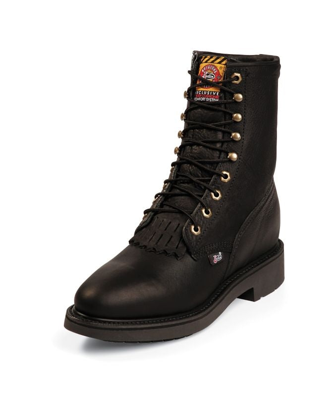 Justin Mens Dbl Cmfrt Rnd Black Work Boots 8In