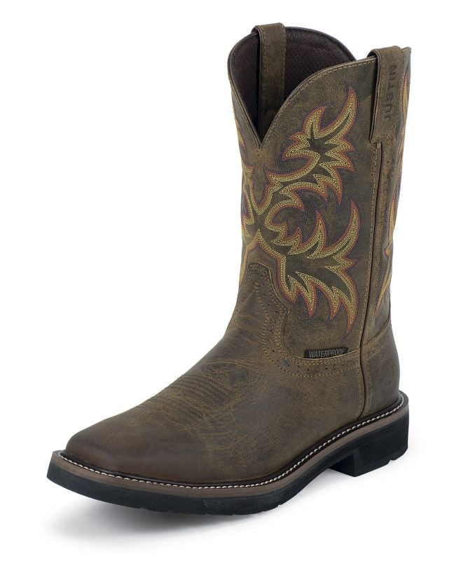 Justin Mens Steel Toe Wtrprf Tan Work Boots