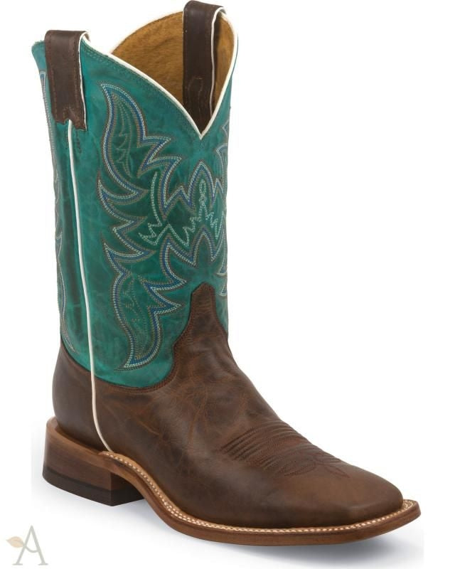 Justin Mens Bent Rail Sq Toe Turq 11in Boot