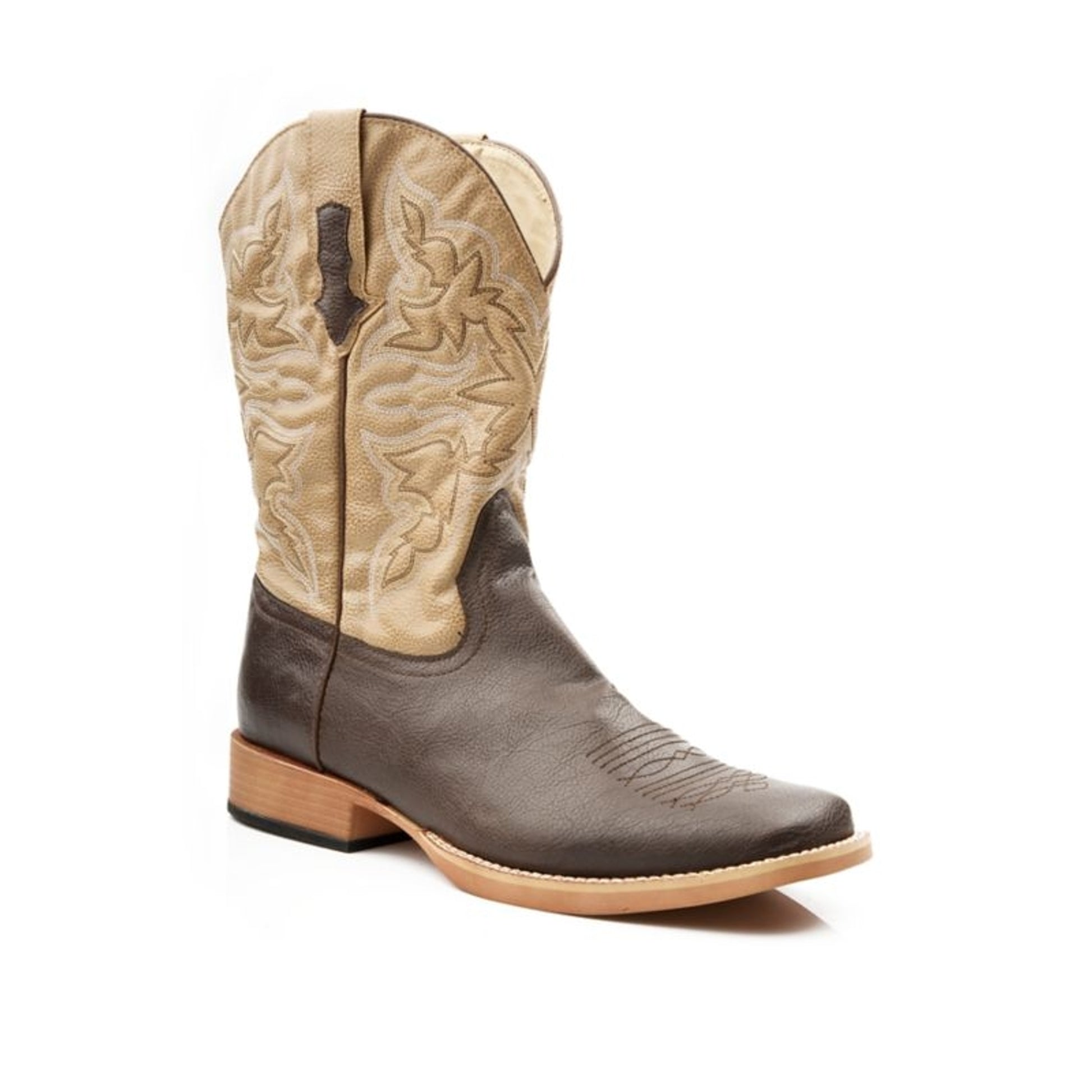 Roper Mens Sq Toe 11in Faux Leather Brn Boots