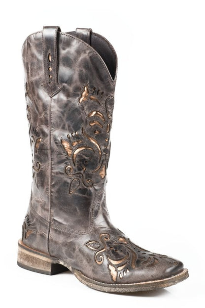 Roper Ladies Square Toe Metallic Silver Boots