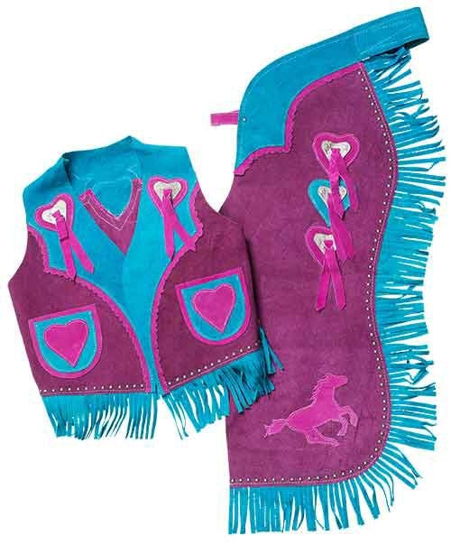 Tough1 Premium Youth Chap/Vest Set Horse/Heart