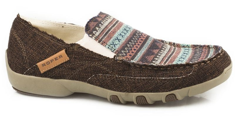 Roper Ladies Johnnie Tan Canvas Stripe Shoes