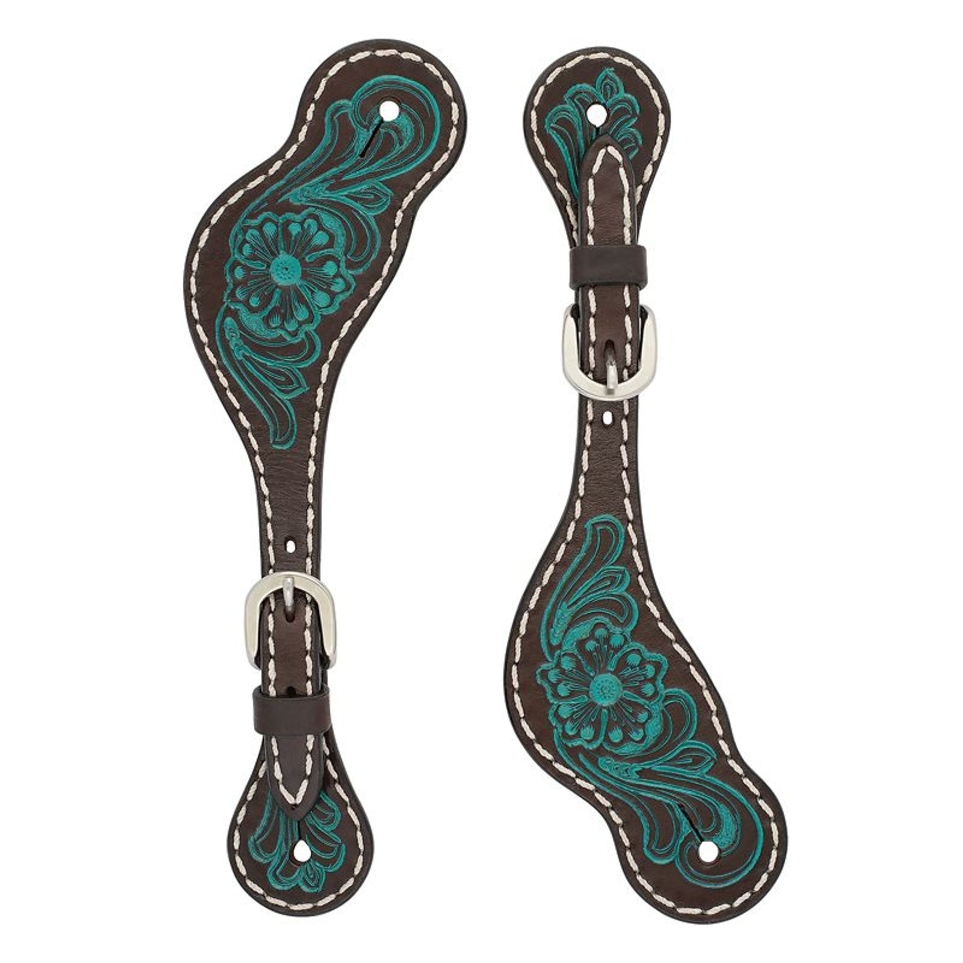 Weaver Turq Cross Ladies Carved Flower Spur Straps