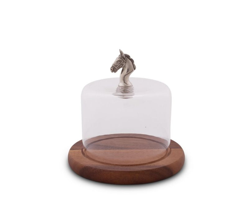 Vagabond House Horse Knob Glass Dome Wood Board