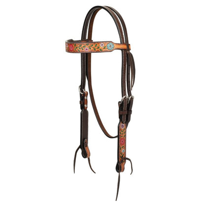 Weaver Turq Cross Floral Vine Browband Headstall