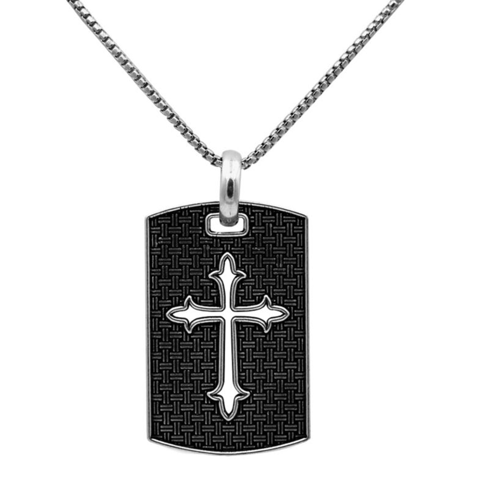 Kelly Herd Mens Etched Cross Tag Necklace