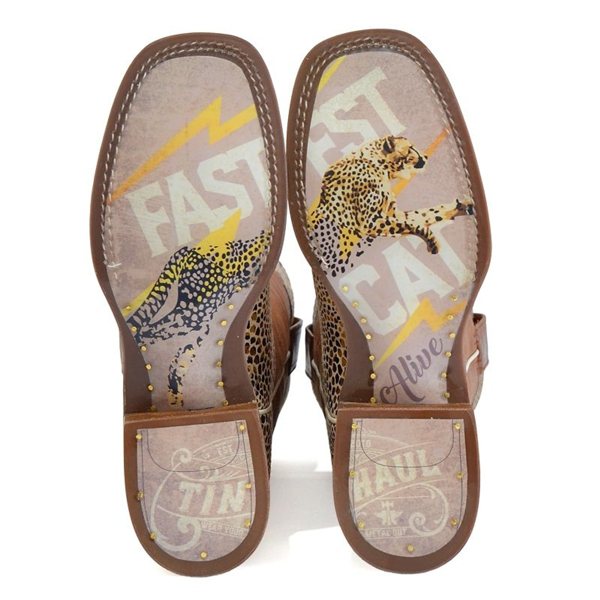 Tin Haul Ladies Golden Cheetah Sq Toe Boots