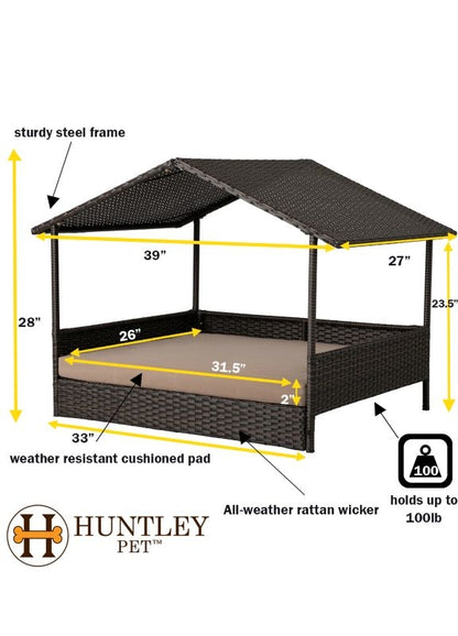 Huntley Pet Rattan Wicker Cabana Raised Pet Bed