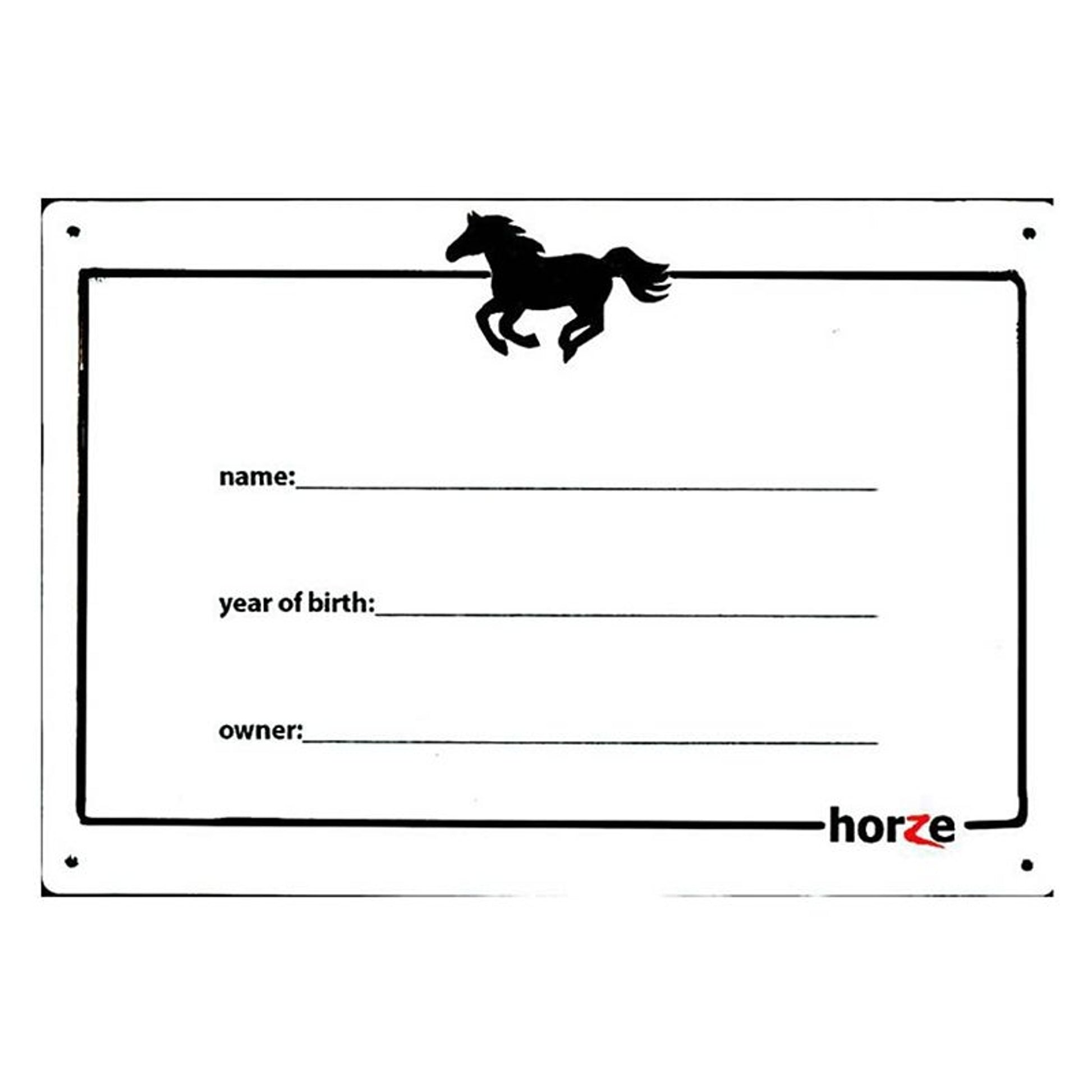 Horze White Board Stall Plaque 3.5 x 8