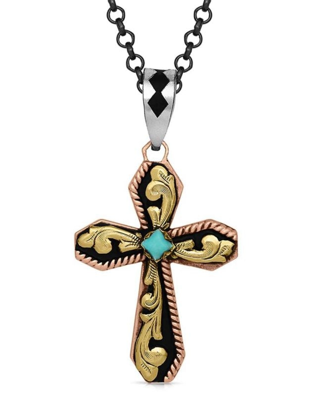 Montana Silversmiths Tri Tone Cross Necklace