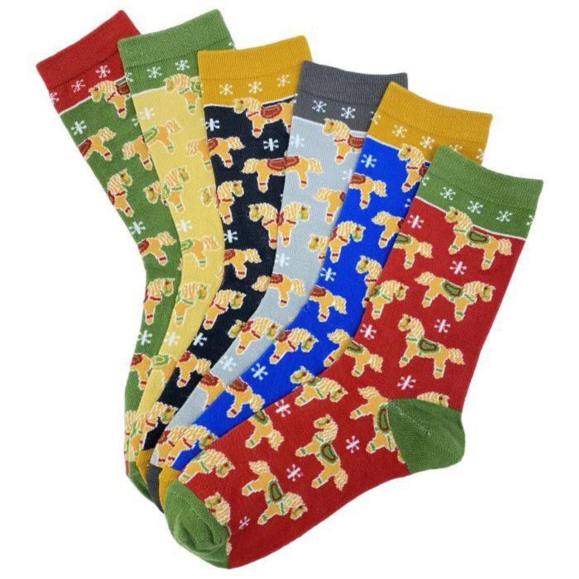 Gingerbread Horses Crew Socks Multi 6 Pack