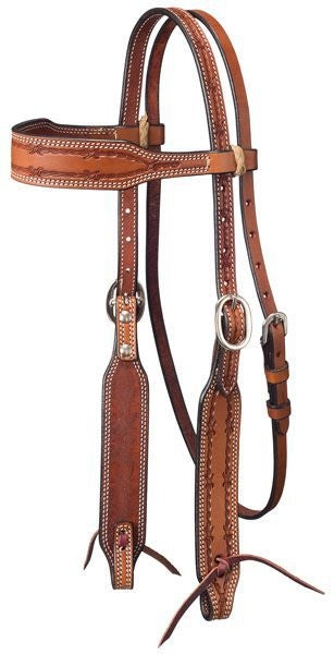 Leather Wide Brow Headstall/Barbed Wire Detail Brn