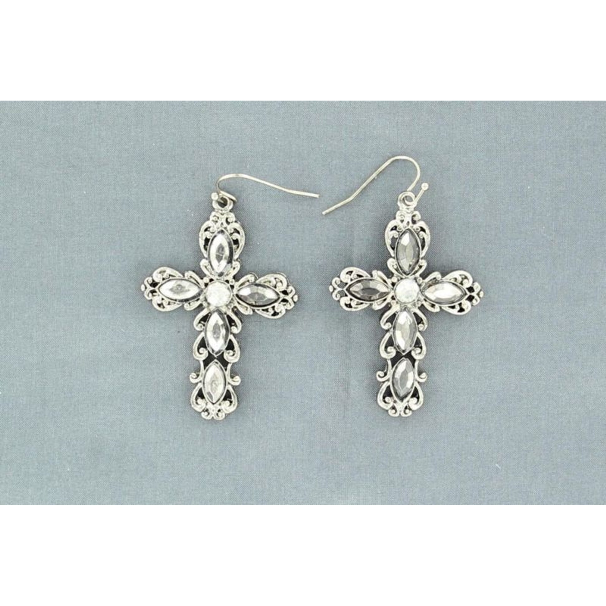 Blazin Roxx Ornate Crystal Cross EarringsBk/Wh