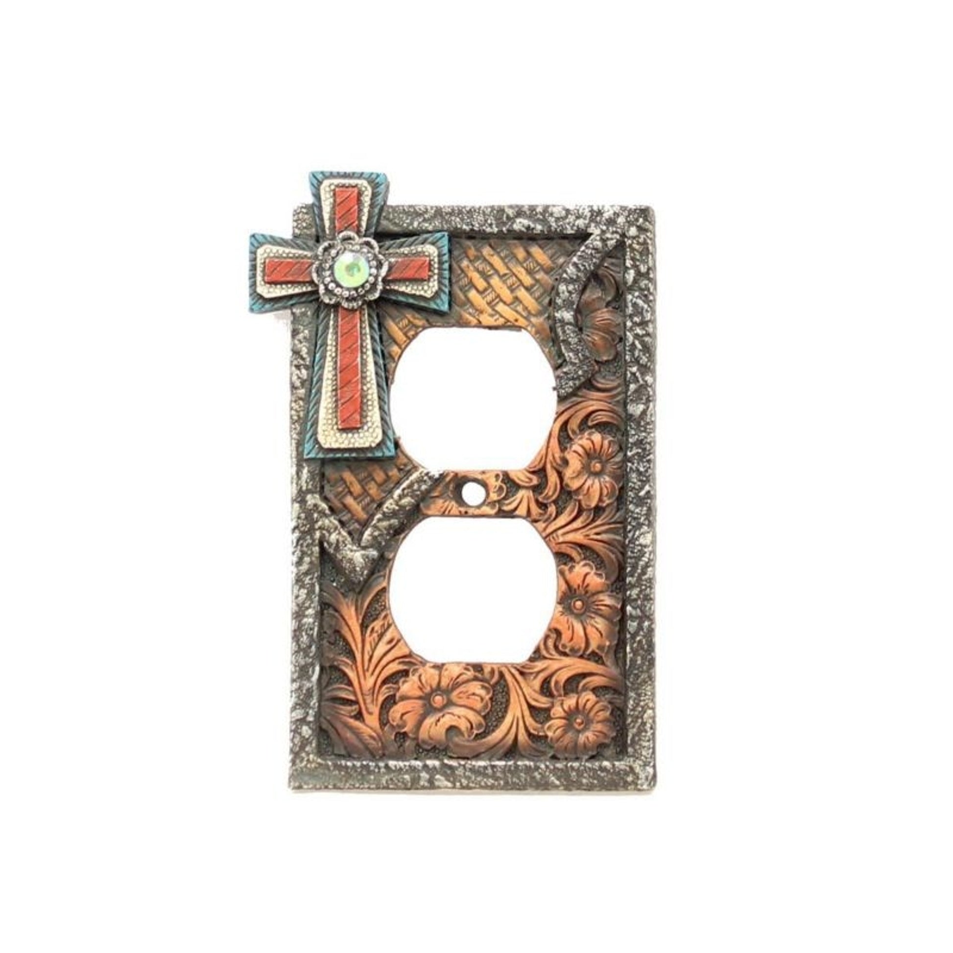 Western Moments Cross Double Outlet Plate