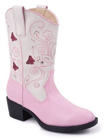 Girls Faux Leather Butterfly Lights Boots 1 Pink