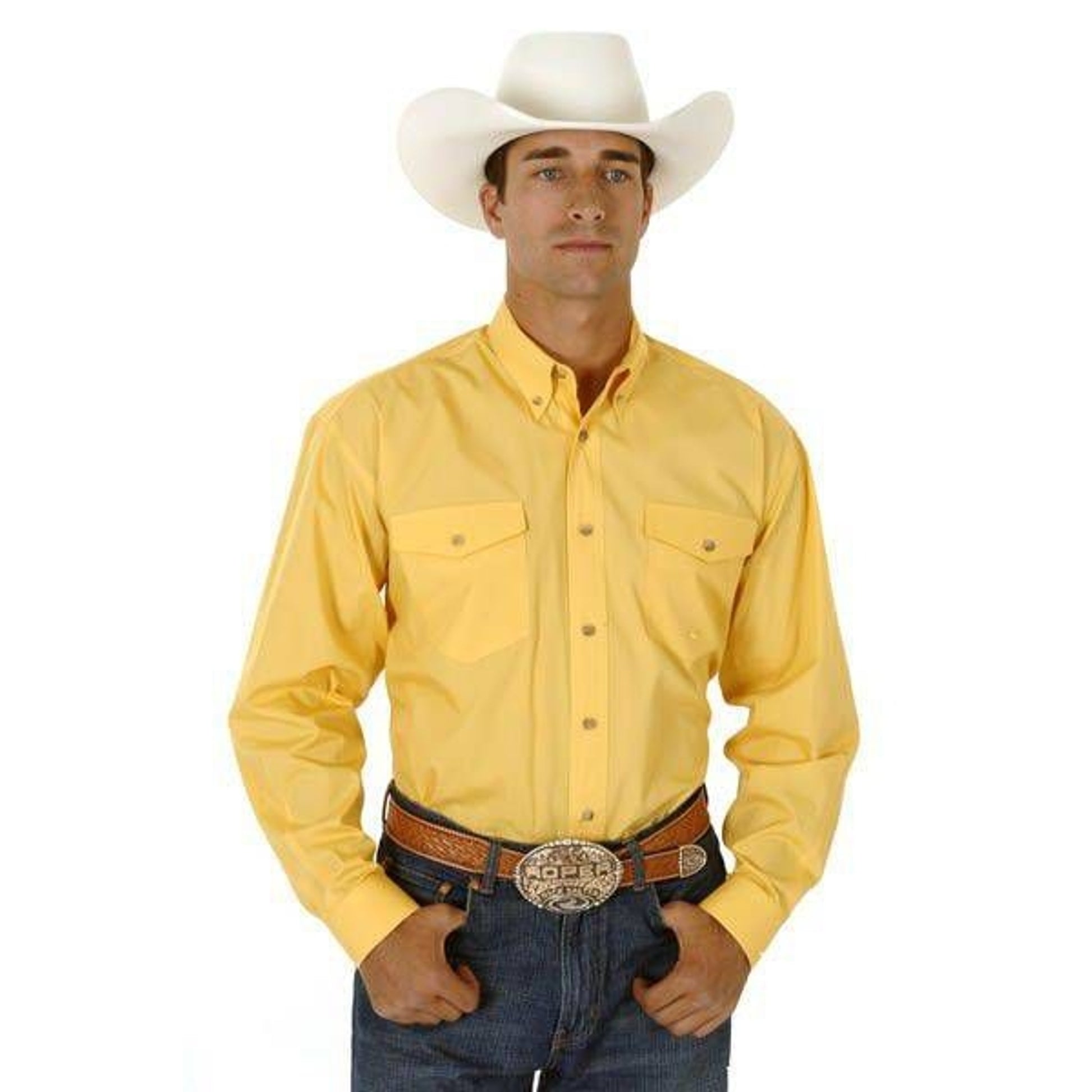 Roper Mens Poplin Long Sleeve Shirt - Yellow XX-La
