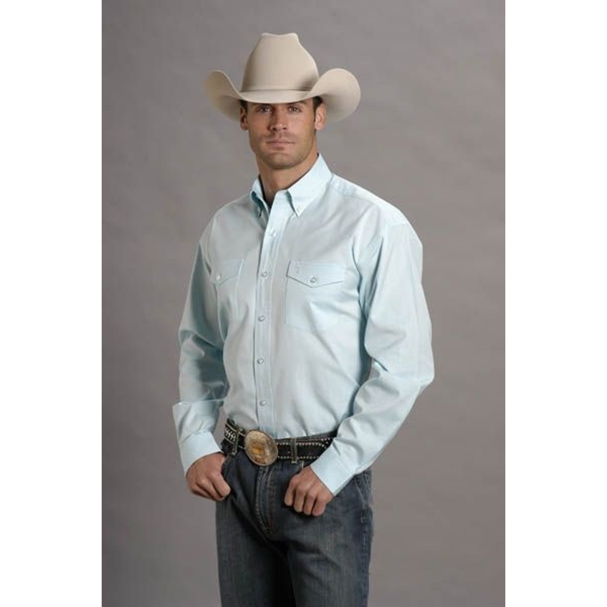 Stetson Mens Pinpoint Oxford LS Shirt L Blue