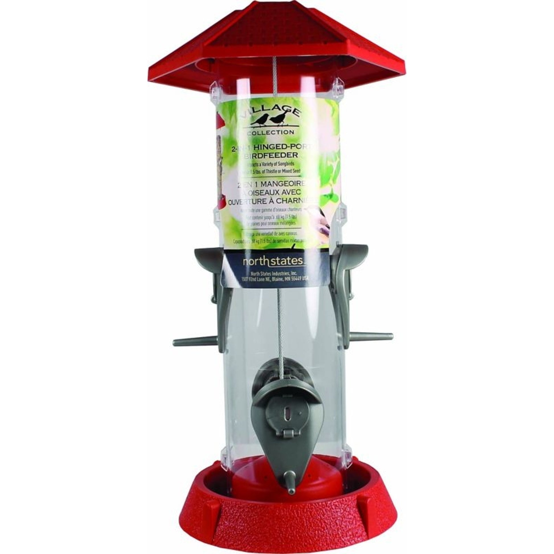 2-In-1 Hinged-Port Bird Feeder 1.5 Lb Red/Clear