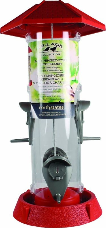 2-In-1 Hinged-Port Bird Feeder 1.5 Lb Red/Clear
