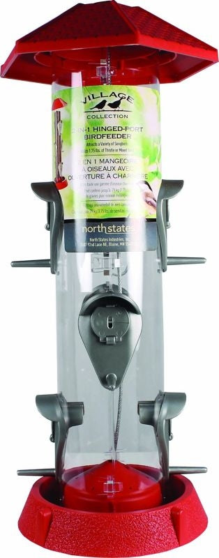 2-In-1 Hinged-Port Bird Feeder 1.5 Lb Red/Clear