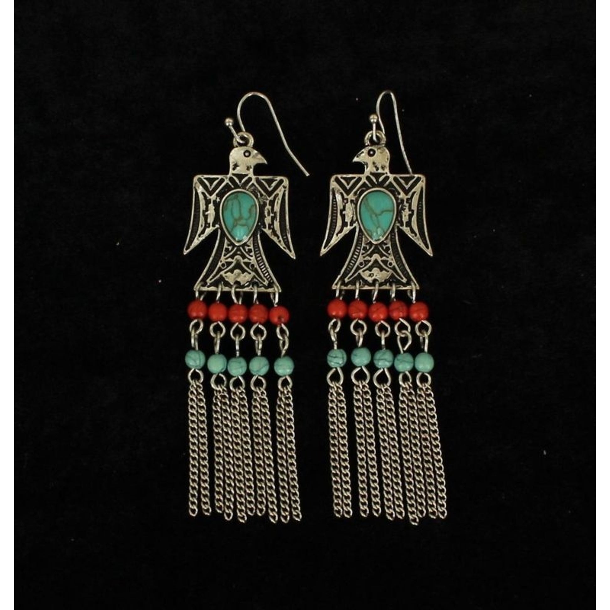 Blazin Roxx Beaded Eagle Fringe Earrings