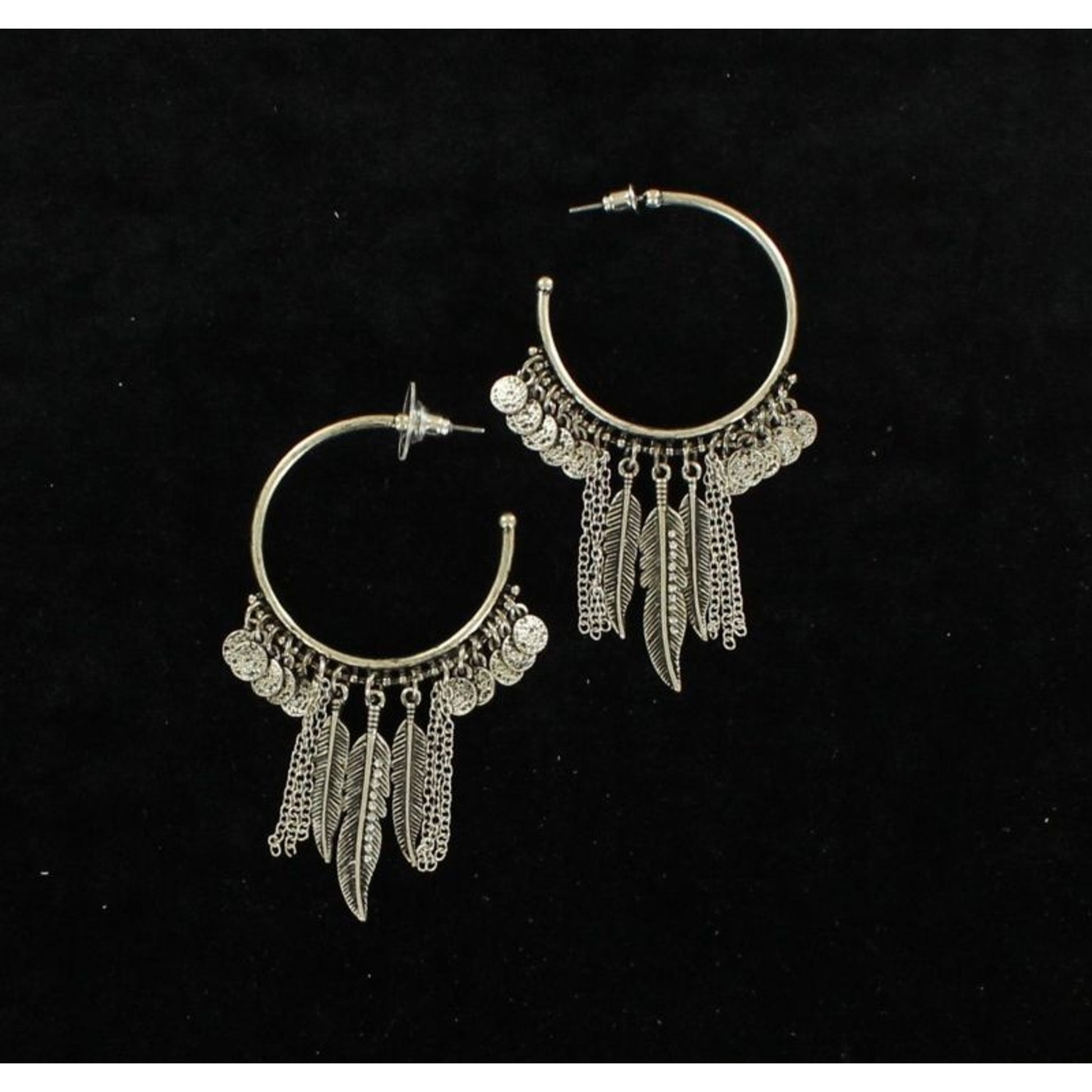 Blazin Roxx Fringe Feather Hoop Earrings