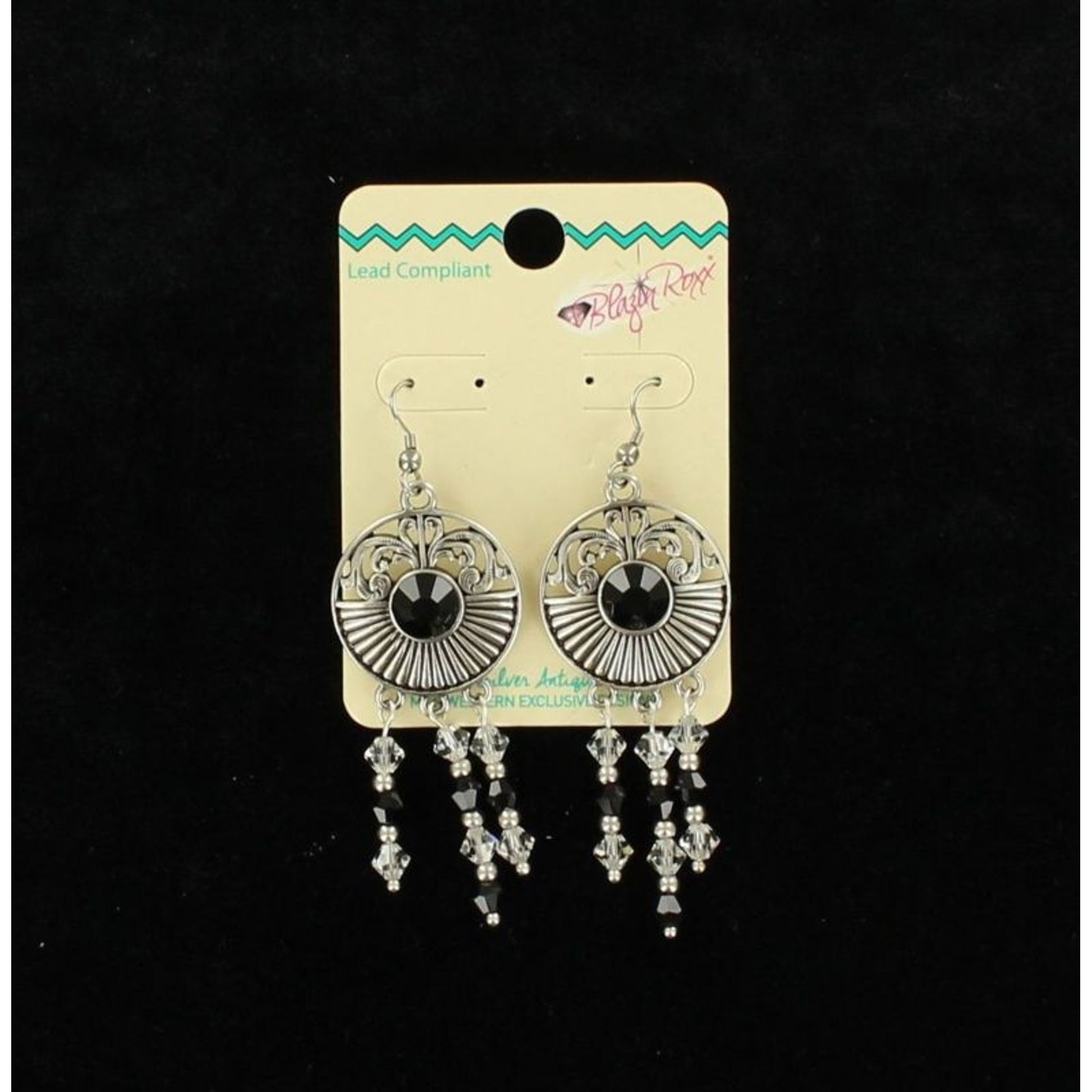 Blazin Roxx Medallion Dangle EarringsBk/Wh